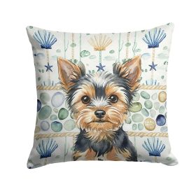 Black and Tan Yorkshire Terrier Coastal Sea Glass Throw Pillow Decorative Indoor Outdoor Accent Cushion for Couch, Bed or Patio, 18Hx18W