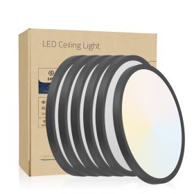 6PK 12 Inch Dimmable LED Flush Mount Ceiling Light, 2700K-6500K Adjustable,24W 2880LM Modern Ultra Thin Flat Round Fixtures For Low Ceiling Bedro (Option: Black)