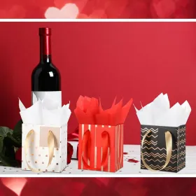 12 Pcs Small Gift Bags Mini Metallic Paper Bag Bulk Tiny With Handle Tissue Paper For Wrap Christmas Thanksgiving Halloween Birthday Party Favor (Option: RedBlackWhite)