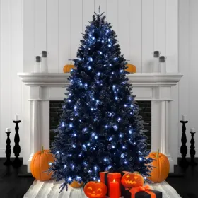 5ft Black Christmas Tree With 250 White LED Lights, 1076 Tips PE+PVC Artificial Tree For Halloween & Holiday Decor, Hinged Structure With Stable (Option: Defaulttitle)