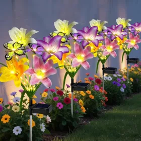 Solar Christmas Tree Outdoor Decor, Waterproof Solar Xmas Decorations Garden Stake Lights, Multi-Color LED Christmas Décor For Outside Landscape (Option: 4pcsLilies)
