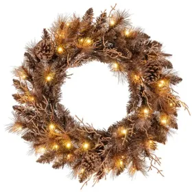 24" Pre-Lit Christmas Wreath - 35 Warm White LEDs+6 Pine Cones, 105 Branch Tips (Brown) (Option: Defaulttitle)