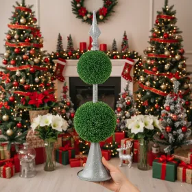 Two-Tier Artificial Plant D7x26.5" Natural Boxwood Sphere Topiary On Metal Spire Circle Ball Home Office Desk Decor FBA Shipment (Option: Defaulttitle)
