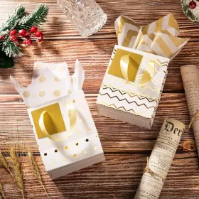 12 Pcs Small Gift Bags Mini Metallic Paper Bag Bulk Tiny With Handle Tissue Paper For Wrap Christmas Thanksgiving Halloween Birthday Party Favor (Option: WhiteGold)