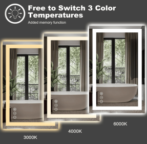 Triple Color Temperature/LED/RGB Smart Touch Control Bathroom Mirror with Tempered Glass, Adjustable Light, Fog & Shatterproof, Memory Function (S3R13874UL55"x30": S3 R21279UL84"x32")