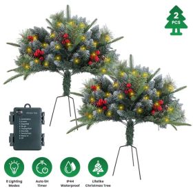 2Pcs Christmas Tree Urn Filler With Light Artificial Lighted Xmas Trees Light With Cones Berries Holiday Planter Filler LED Pathway Pine Tree IP4 (Option: 2PCS)